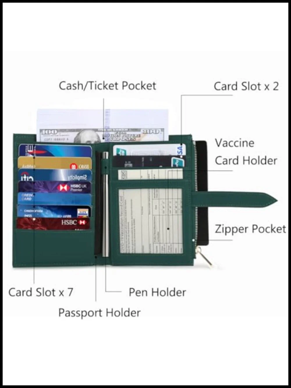 Travel Passport Wallet with AirTag Holder RFID Blocking Faux Leather